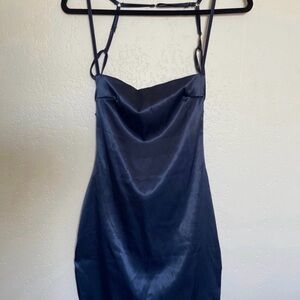 Fashion Nova Satin Mini Dress Navy Blue Strappy Back Small